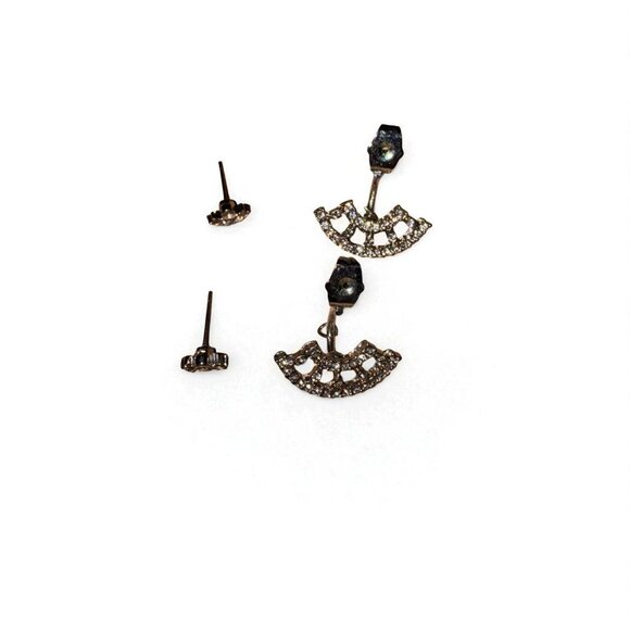 Vintage Silver Cubic Zirconia Fan Shape Drop Earrings Elegant Party Wedding - Picture 6 of 10